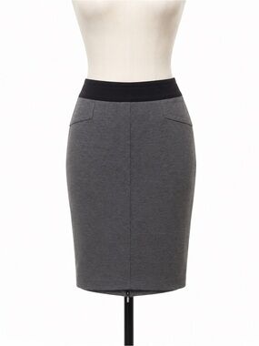 BCBGMaxAzria Gray Pencil Skirt with Black Waistband